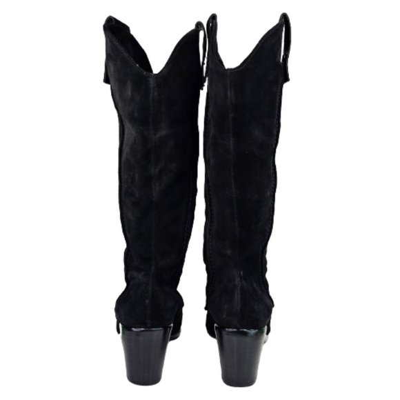 Vaneli Hash Black Nubuck Knee High Stitching Adjustable Snap Pull On Heel Boots - Picture 9 of 16